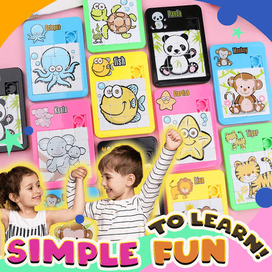 Morsomt puslespill med glidende stikksagfliser (SETT MED 5 STK)