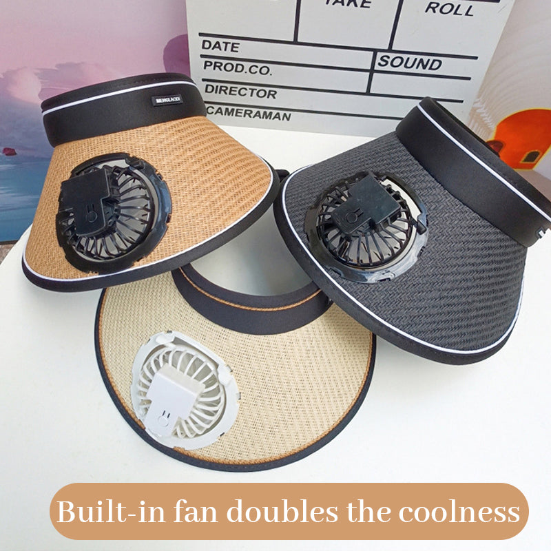 Solhatt med stor skygge og vifte