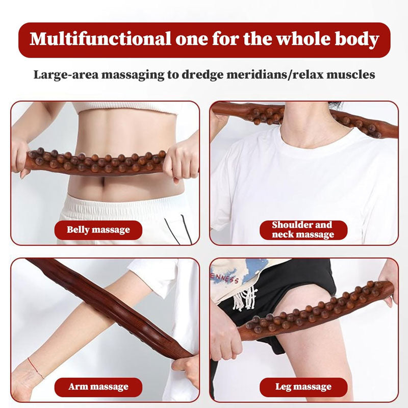 Massasjestav i bøketre | Dobbel rad med kuler for magemassasje og åpning av meridianene