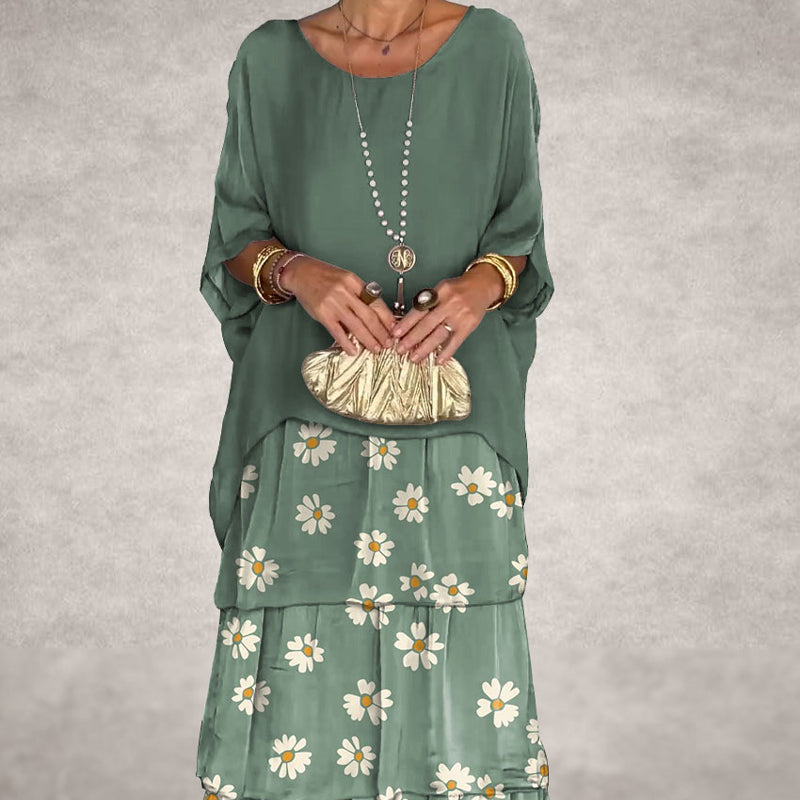 Kunstnerisk løs kjole/chiffon mesh dolman ermet rund hals lang kjole