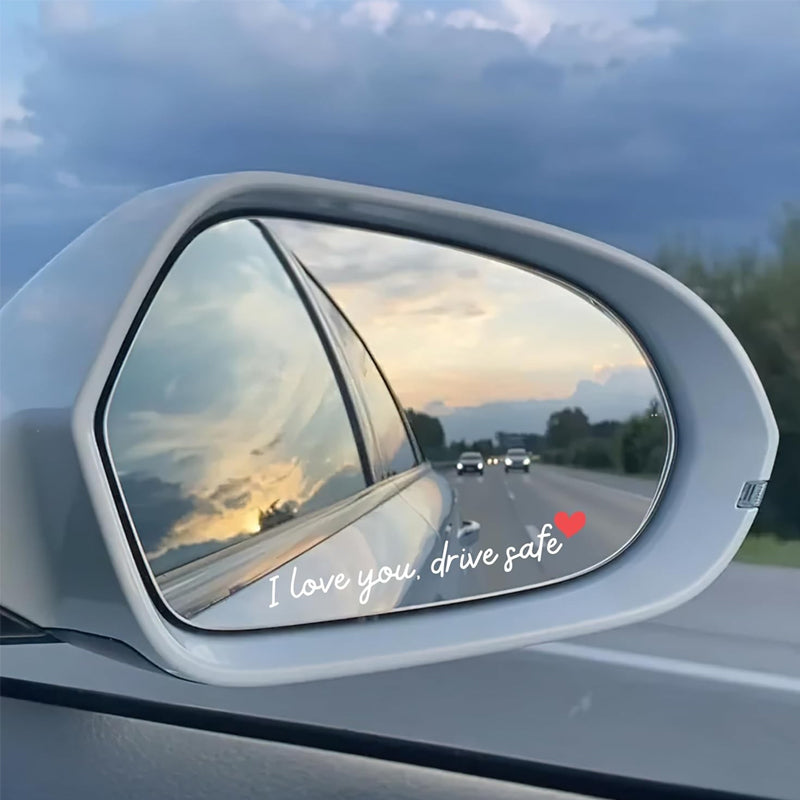 Speilklistremerker med “Jeg elsker deg, kjør trygt”