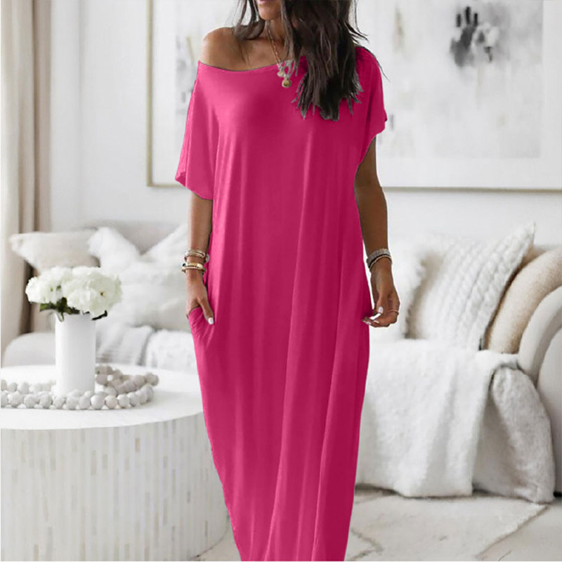 Ensfarget, avslappet langt skjørt uten skuldre🌸