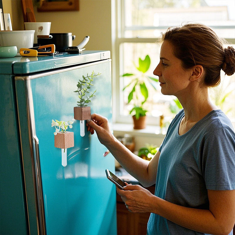 Blomsteroppsats i tre Kjøleskapsmagnet