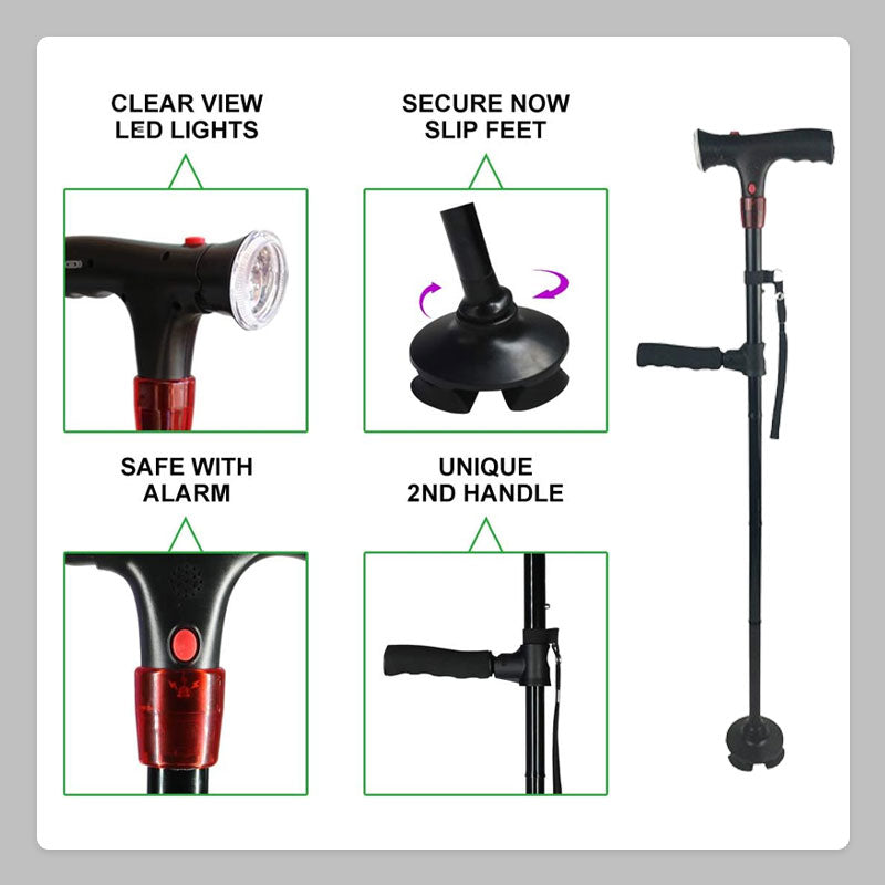 {Fratis Frakt}Alarm LED-stokk med dobbelt håndtak for eldre