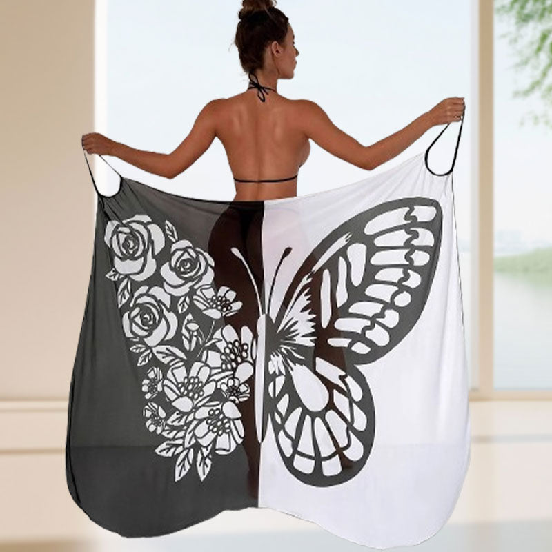 Hurtigtørkende strandkjole med sommerfugltrykk