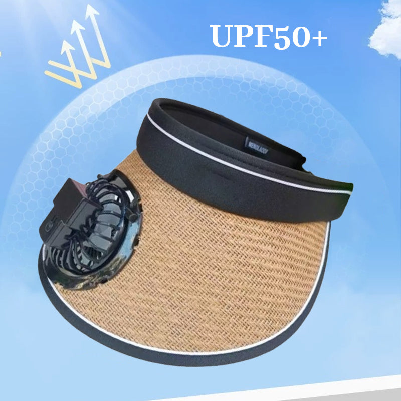 Solhatt med stor skygge og vifte