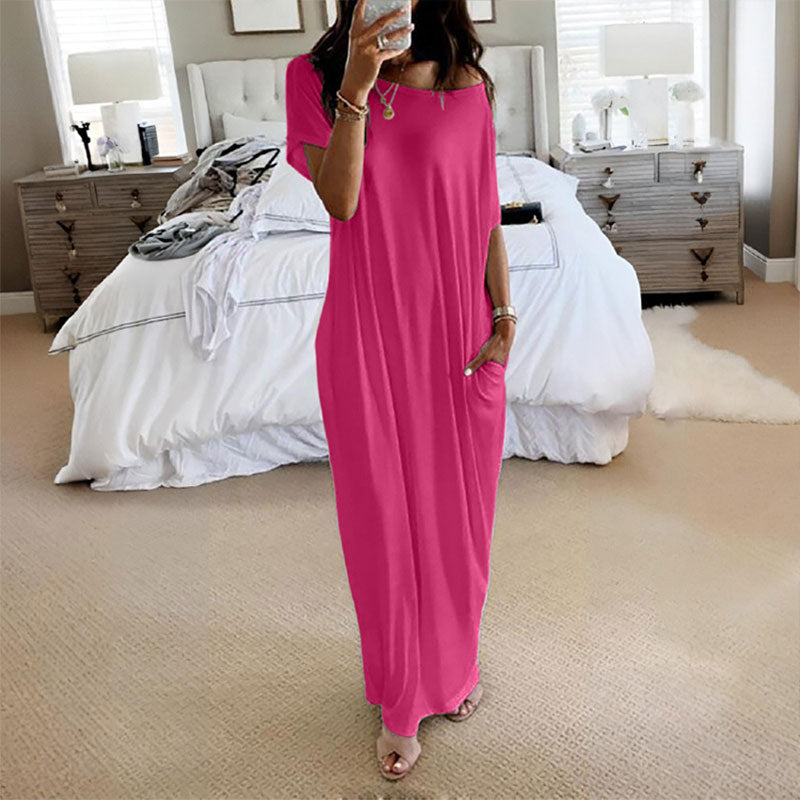 Ensfarget, avslappet langt skjørt uten skuldre🌸