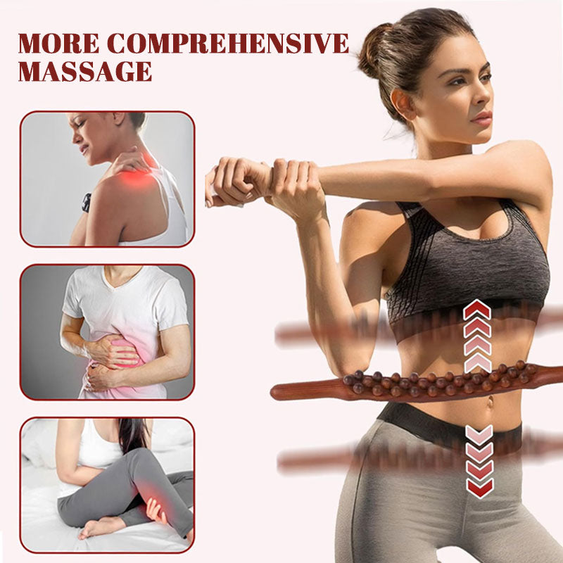 Massasjestav i bøketre | Dobbel rad med kuler for magemassasje og åpning av meridianene