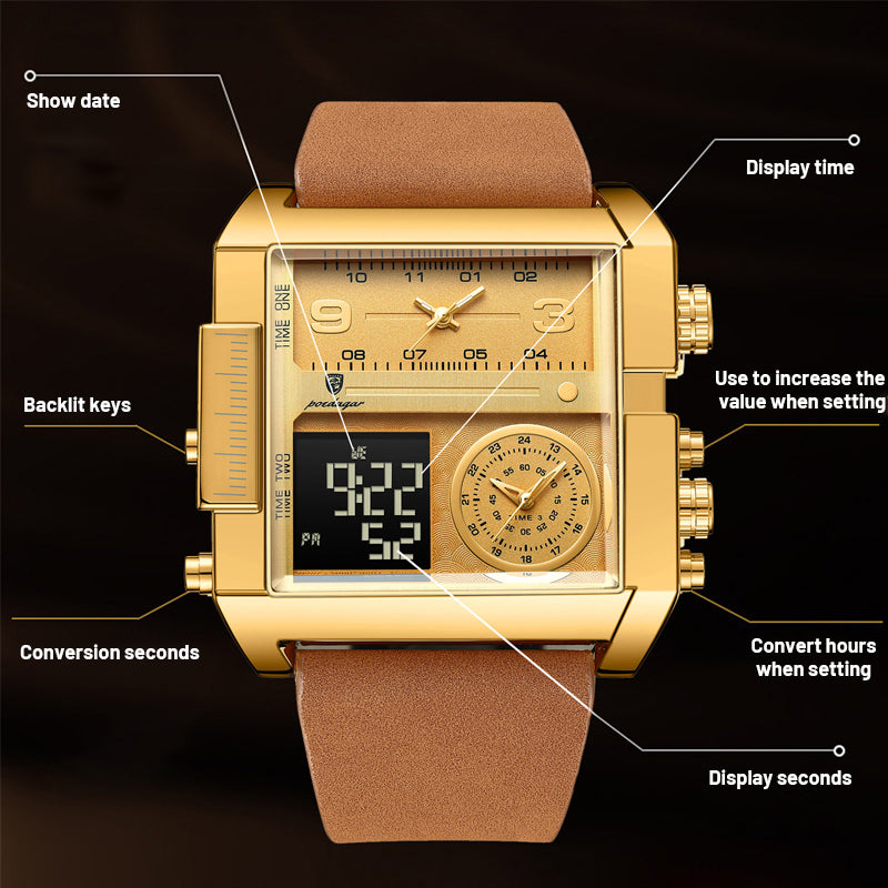 Elektronisk herrekvartsklokke med dobbelt display