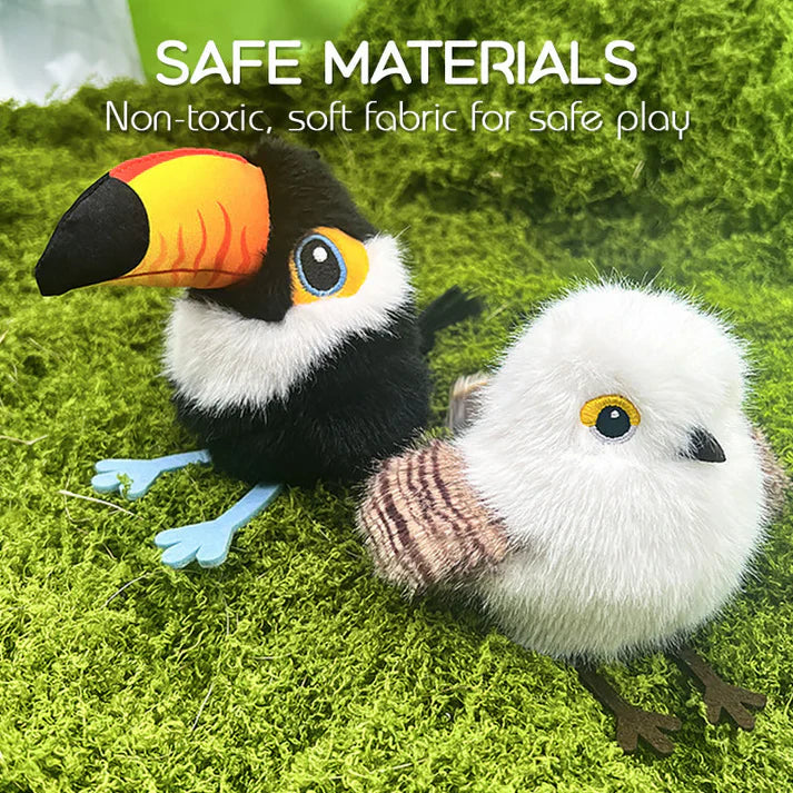 Livaktig interaktiv katteleke i form av en fugl