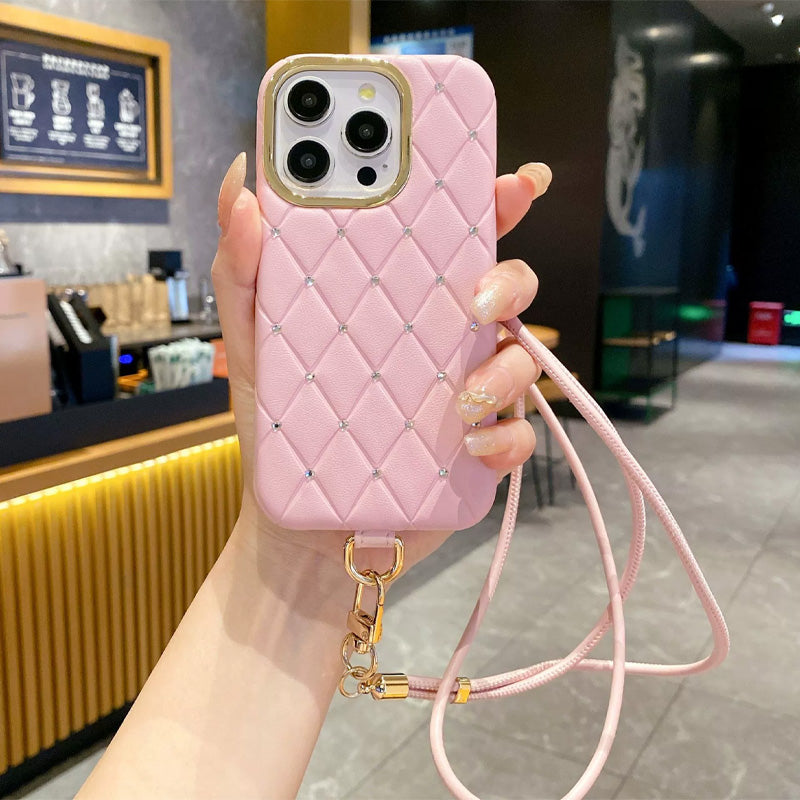 Diamantformet mobiletui med lærrem 💎✨