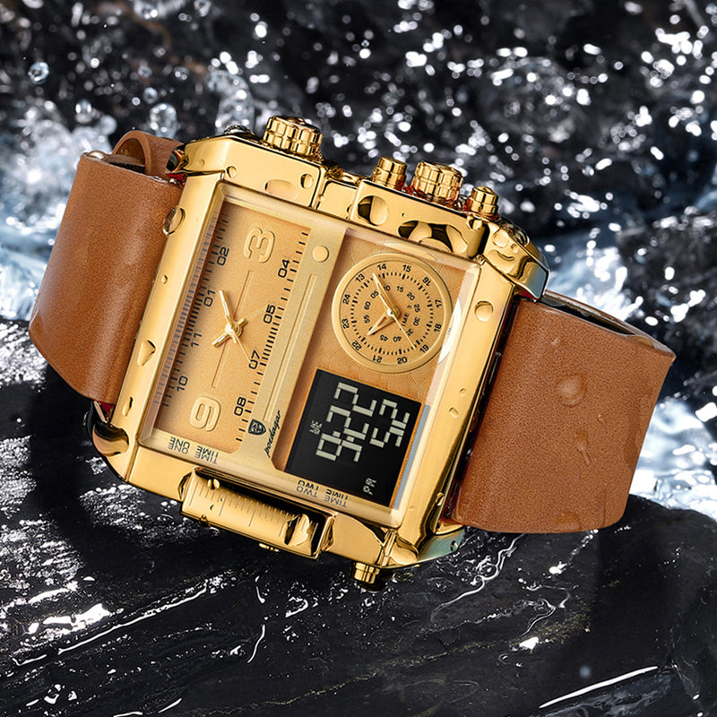 Elektronisk herrekvartsklokke med dobbelt display