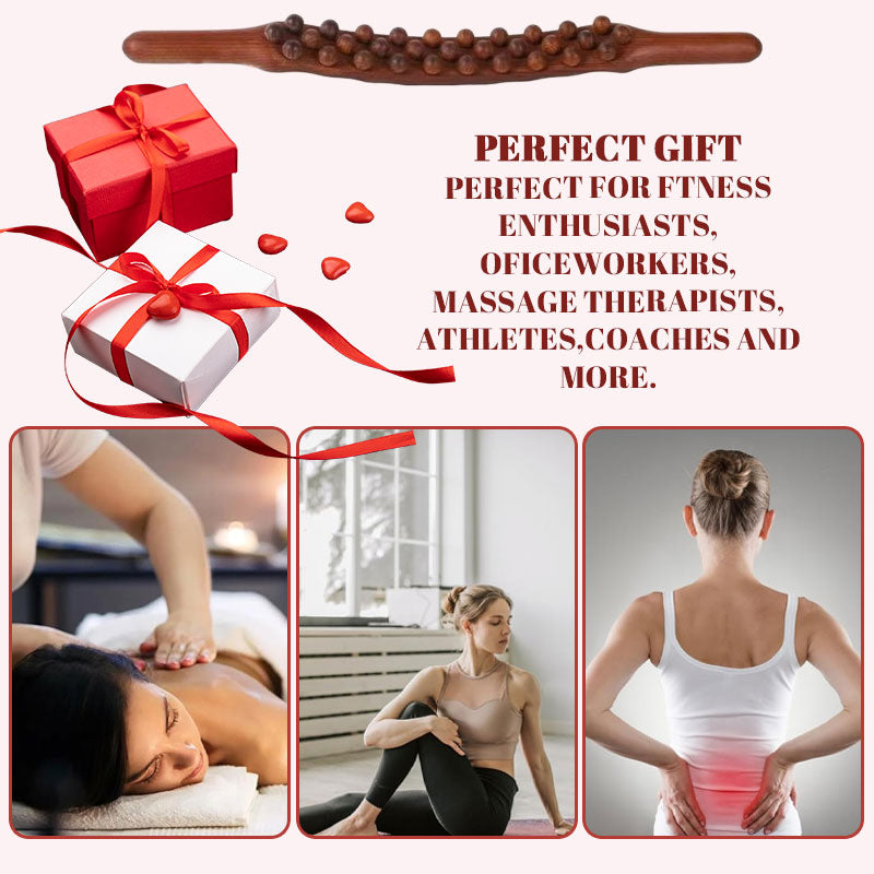 Massasjestav i bøketre | Dobbel rad med kuler for magemassasje og åpning av meridianene