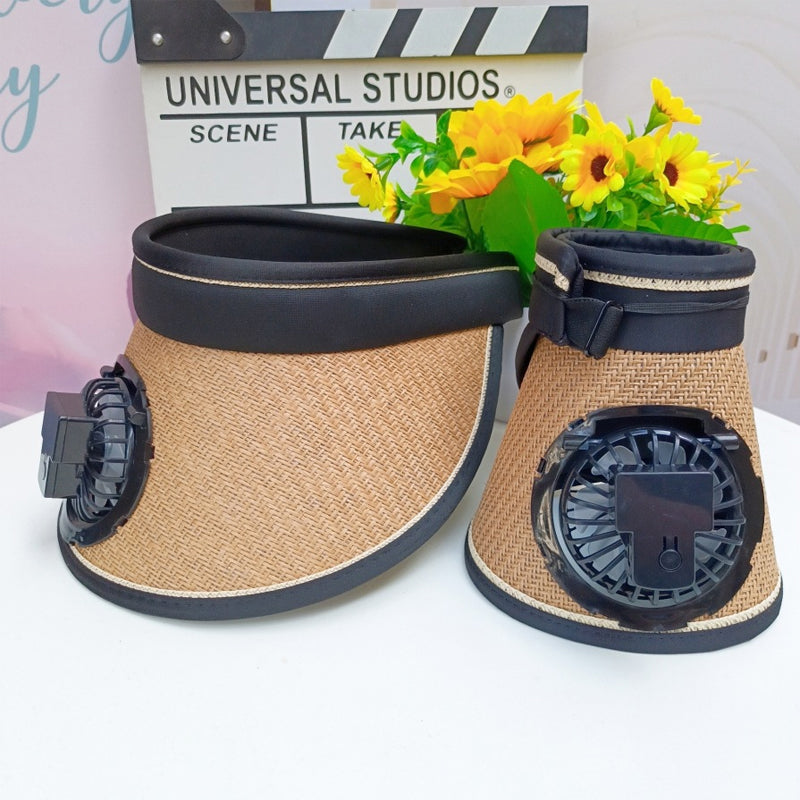 Solhatt med stor skygge og vifte