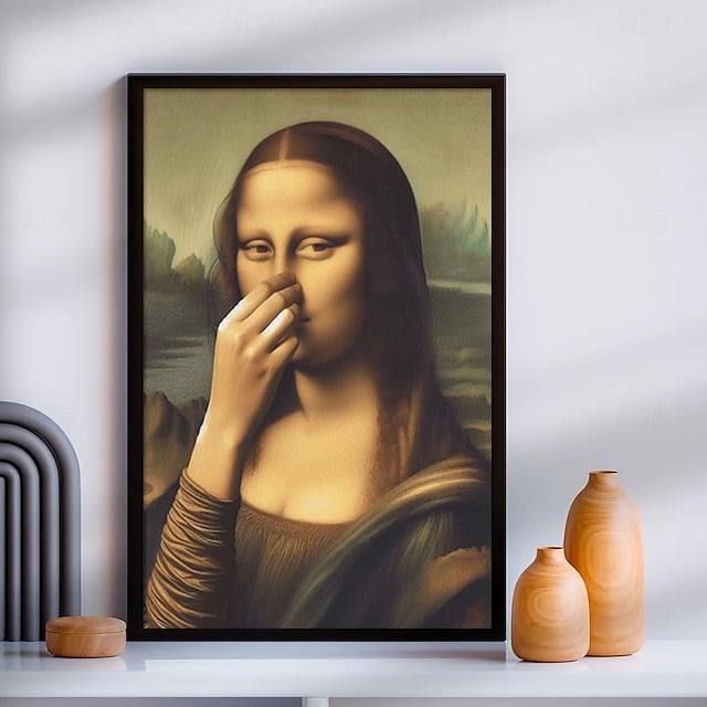 Imitasjon Mona Lisa kunstdekorasjon, morsom vintage toalett humor romdekor