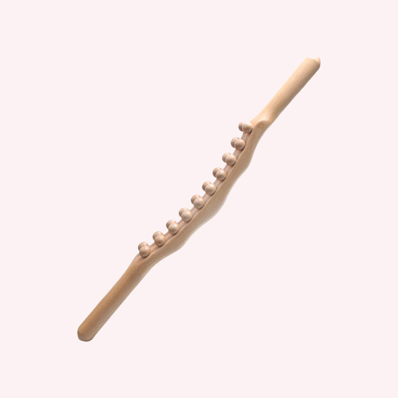 Massasjestav i bøketre | Dobbel rad med kuler for magemassasje og åpning av meridianene