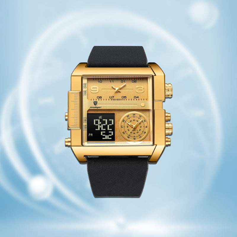 Elektronisk herrekvartsklokke med dobbelt display