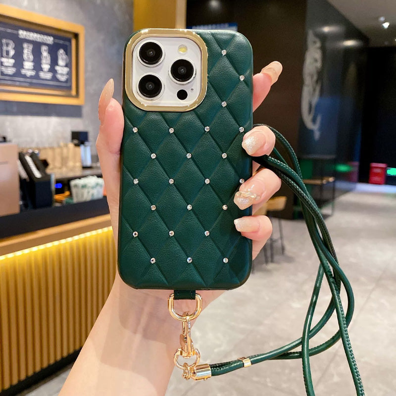 Diamantformet mobiletui med lærrem 💎✨