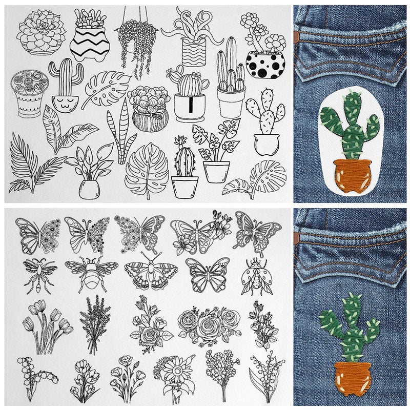 🌸Blomsterlinjer designet blomsterkantmønstre Broderimønstre – Stick & Stitch for nybegynnere