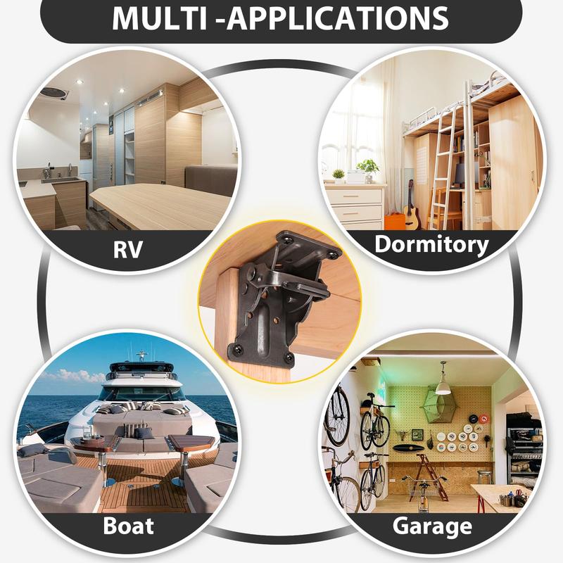 Kraftige foldbare braketter med 90° låsing - plassbesparende stålhengsler