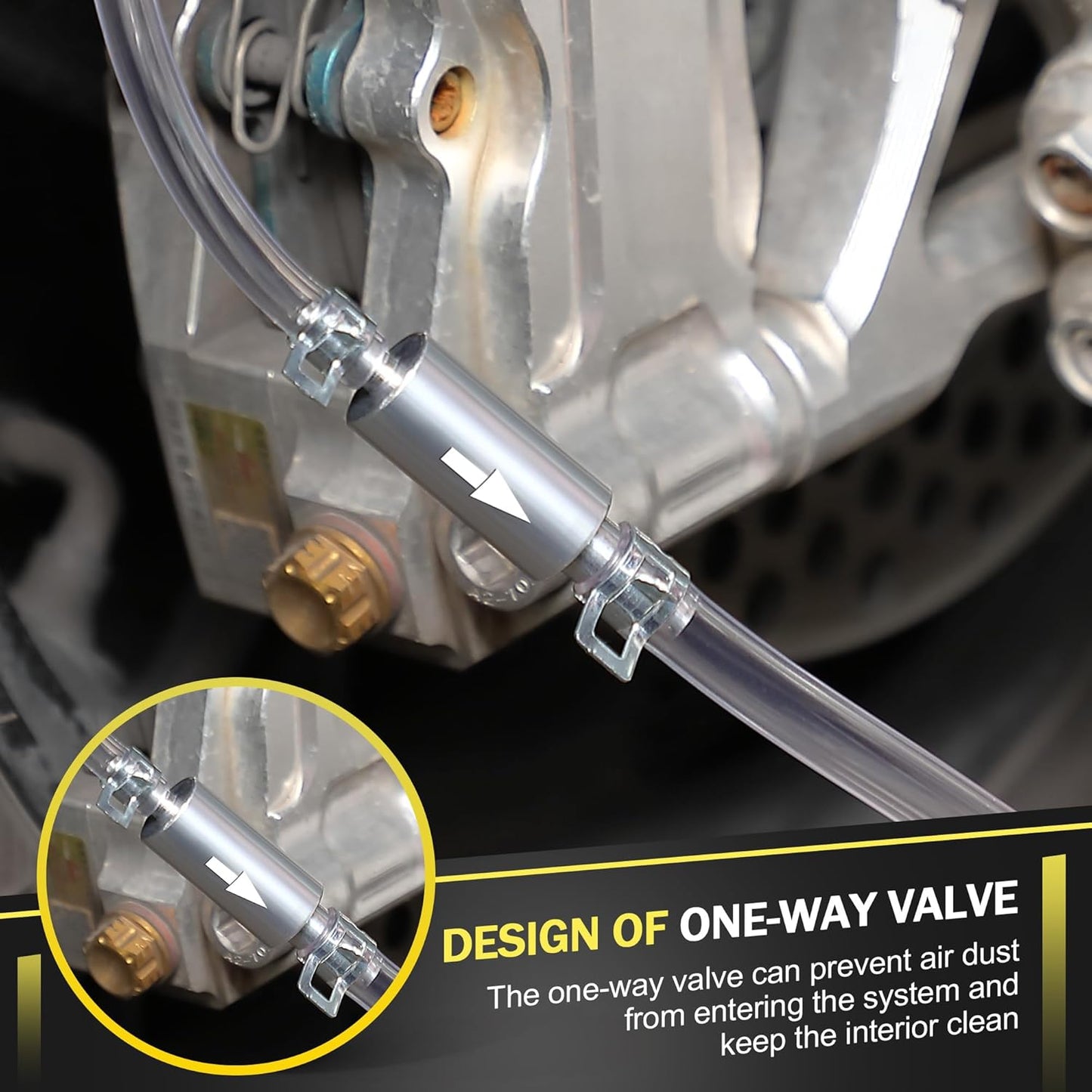 Bremseavluftingsslange - enveis tilbakeslagsventil, røravluftingsverktøy for avlufting av hydraulikksystem