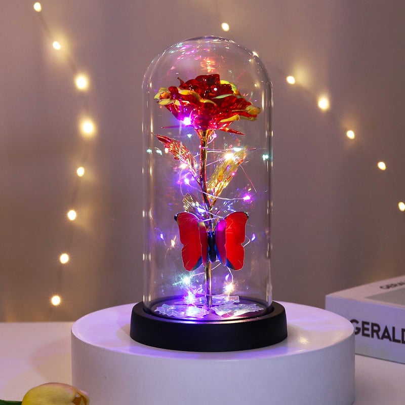 🔥 Kun Valentinsdag - 🌹 Eternal Butterfly Rose Glassdekket skjerm med LED-belysning