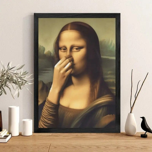 Imitasjon Mona Lisa kunstdekorasjon, morsom vintage toalett humor romdekor
