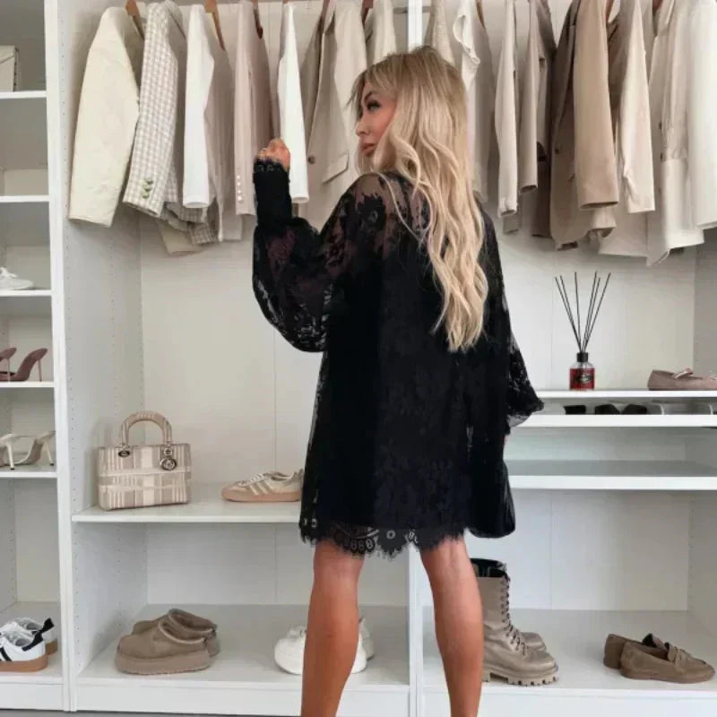 {Gratis Frakt}🌸Vårtilbud🌸 Minikjole i blonder med sløyfe i halsen