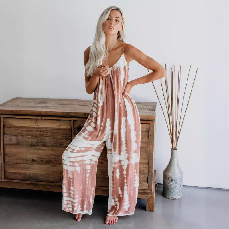 🔥Sommersalg 50 % RABATT💝✨Mote damejumpsuit med spaghettistropper og trykk
