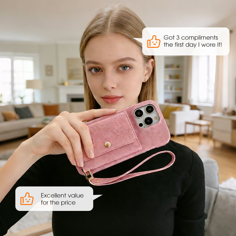 🔥Beskyttende rosa telefondeksel med speil og håndleddsstropp
