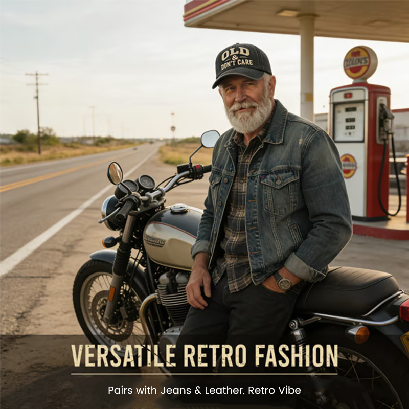 Retro baseballcaps «Gammel og bryr meg ikke» - Brodert caps i vintage-stil 🧢