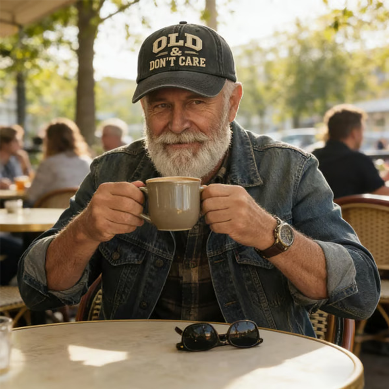 Retro baseballcaps «Gammel og bryr meg ikke» - Brodert caps i vintage-stil 🧢