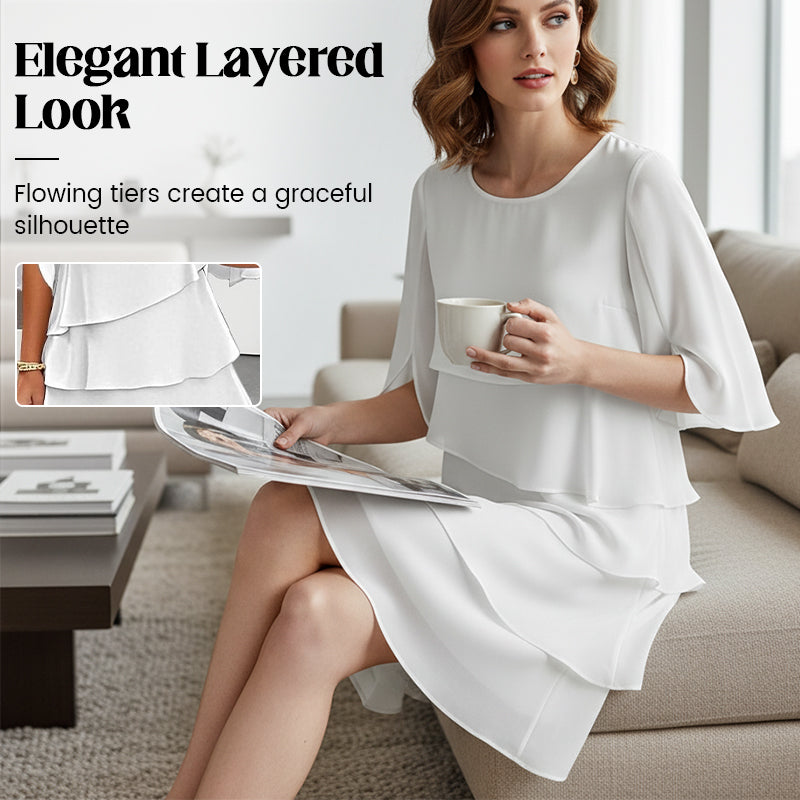 🎁 Elegant lagdelt kjole med volangermer for kvinner - uanstrengt stil for enhver anledning 💃