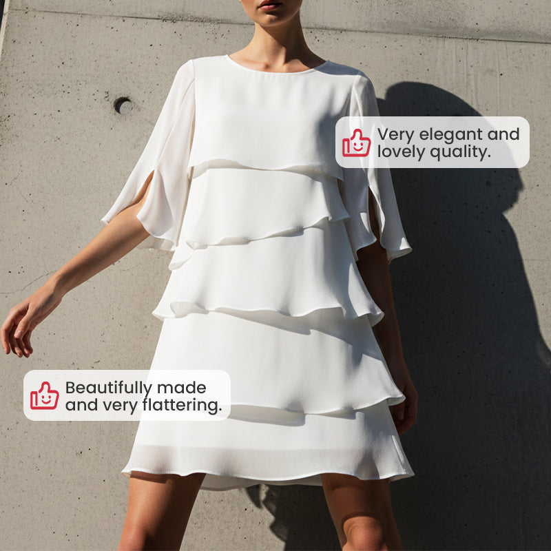 🎁 Elegant lagdelt kjole med volangermer for kvinner - uanstrengt stil for enhver anledning 💃